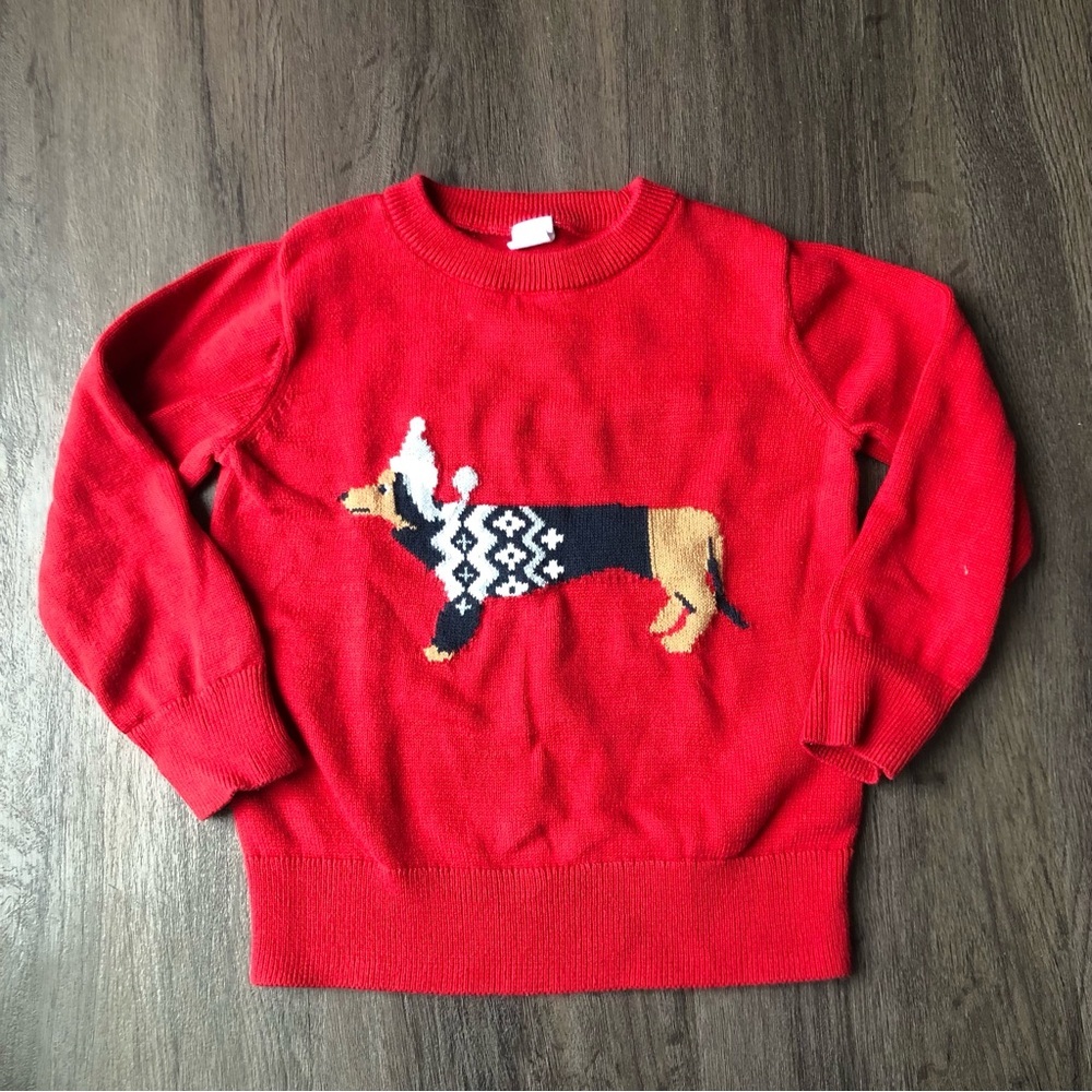 Baby Gap Dog Sweater Kids Sz 4 Red Cotton Knit Holiday Winter Wiener Dachshund
